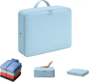 Packing Organizer with Dual Zipper Compression Expandable, Luggage Travel Storage Bag with Handle for Toiletries Clothes Laundry, Blue